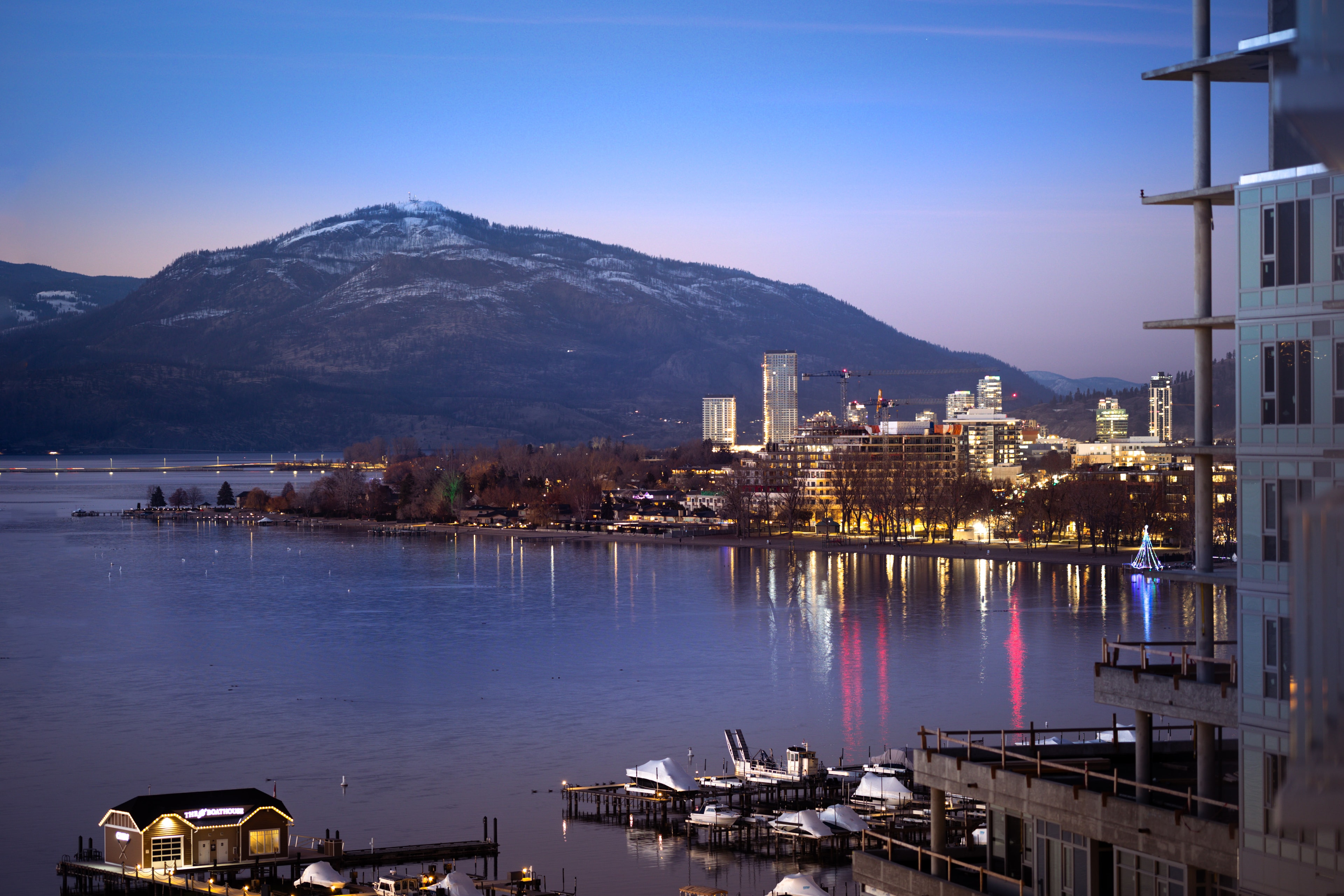 Downtown Kelowna at dusk