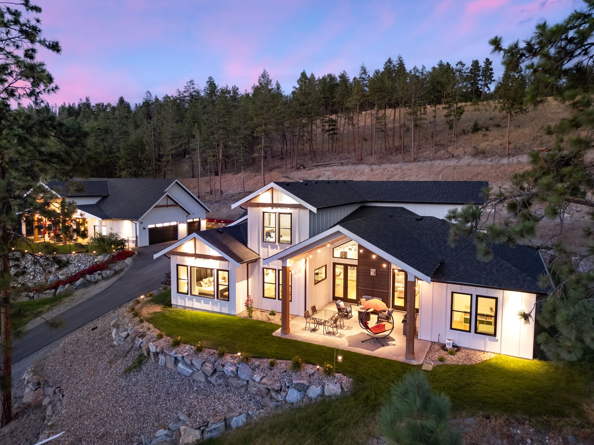 Open-concept kitchen and living area at Hare Road with lake views